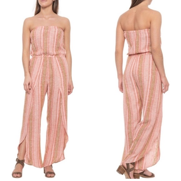 DREW Linen Blend Strapless Jumpsuit Sz S - Picture 1 of 8